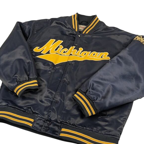 Vintage Michigan University Satin Bomber Jacket Script Wolverines U of M Size XL - Picture 2 of 8